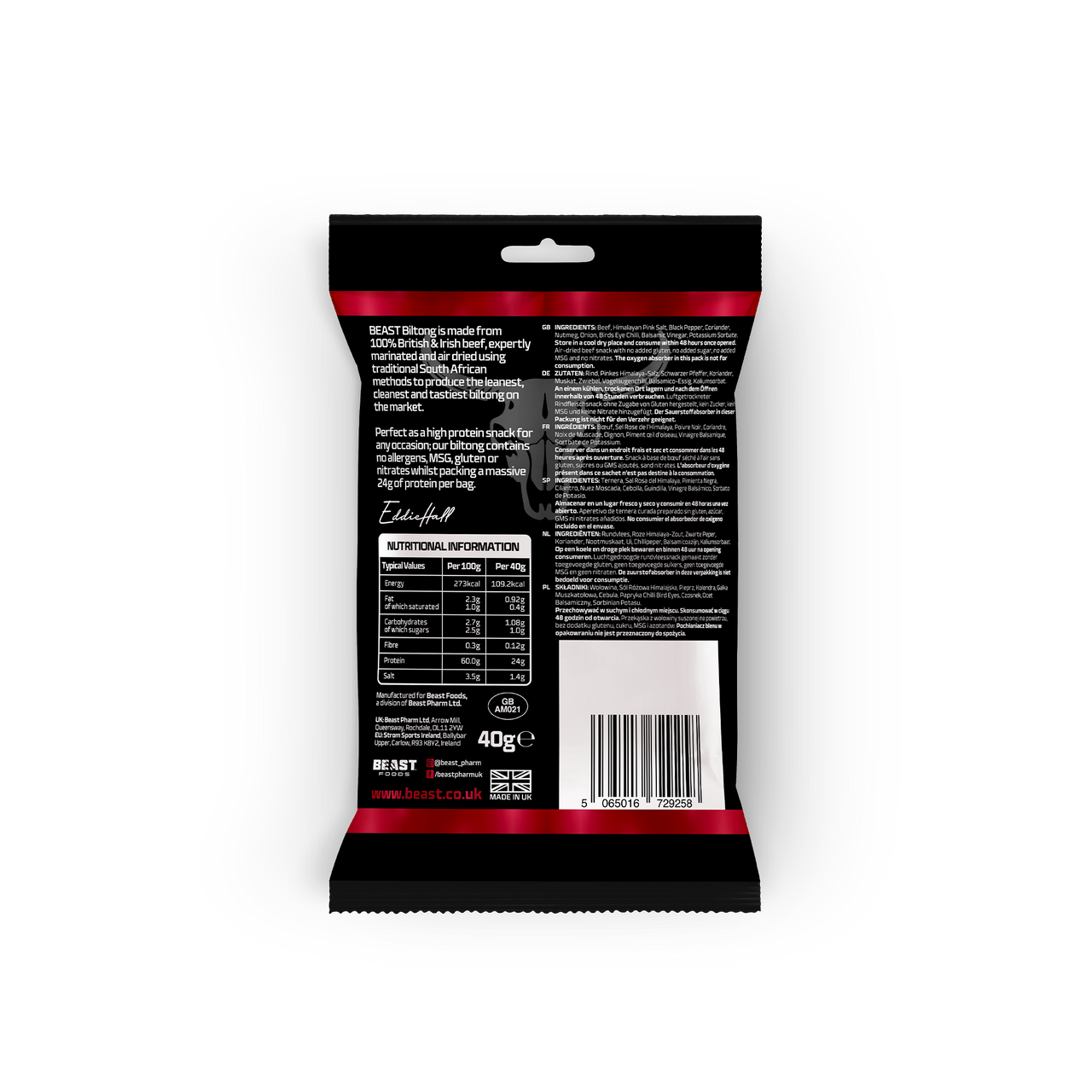 BEAST Biltong - 24g Protein Per bag! 100% Grass Fed Beef