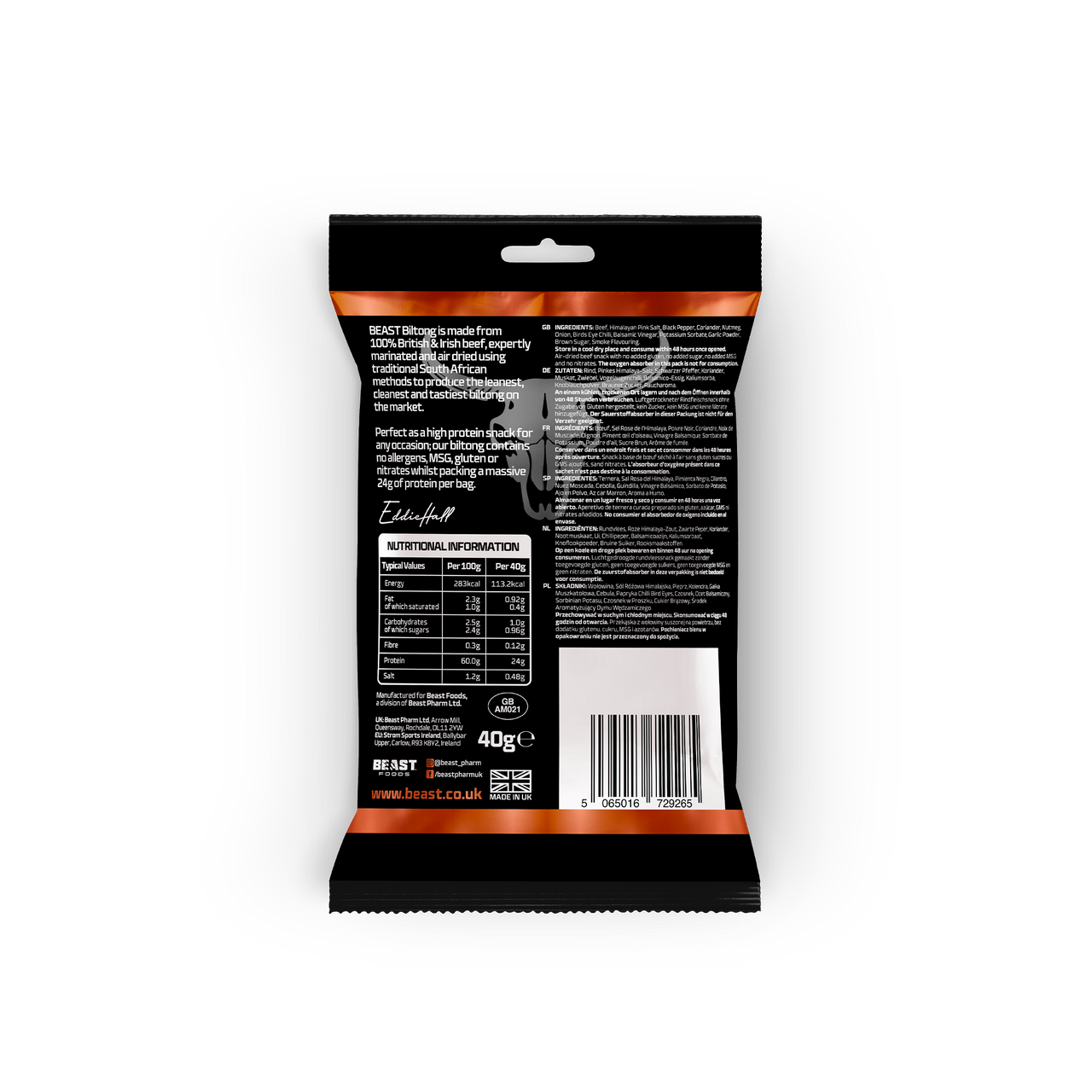 BEAST Biltong - 24g Protein Per bag! 100% Grass Fed Beef