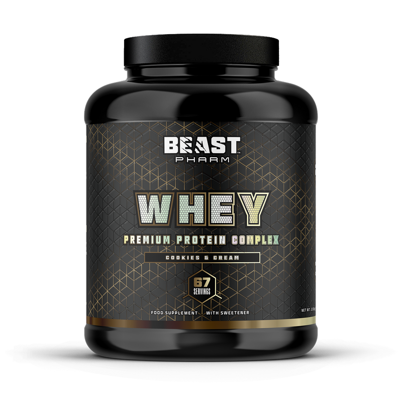 Beast Whey Protein Powder Cookies and Cream Tub 67 Servings Front of Label