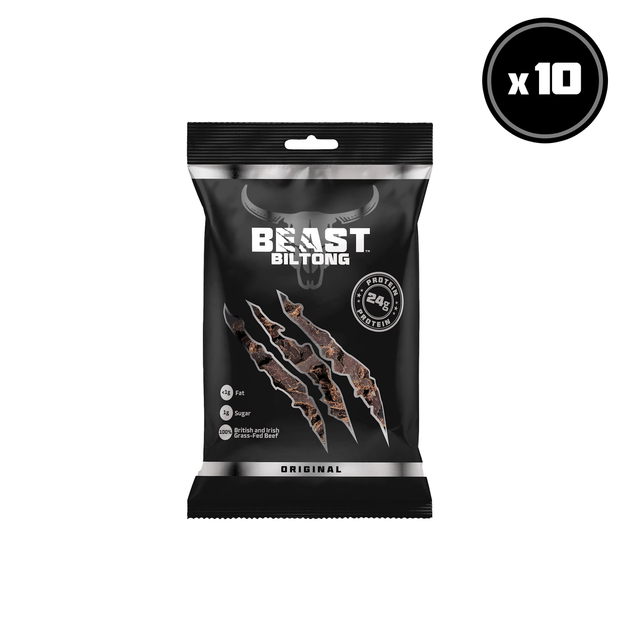 BEAST Biltong - 24g Protein Per bag! 100% Grass Fed Beef - 10 pack