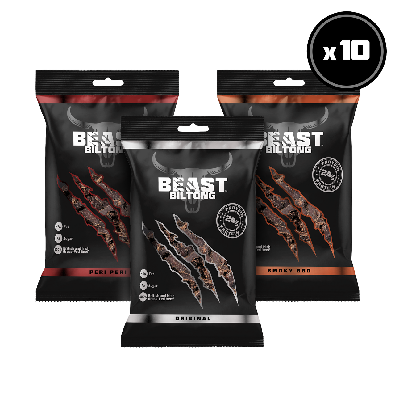 BEAST Biltong - 24g Protein Per bag! 100% Grass Fed Beef - 10 pack