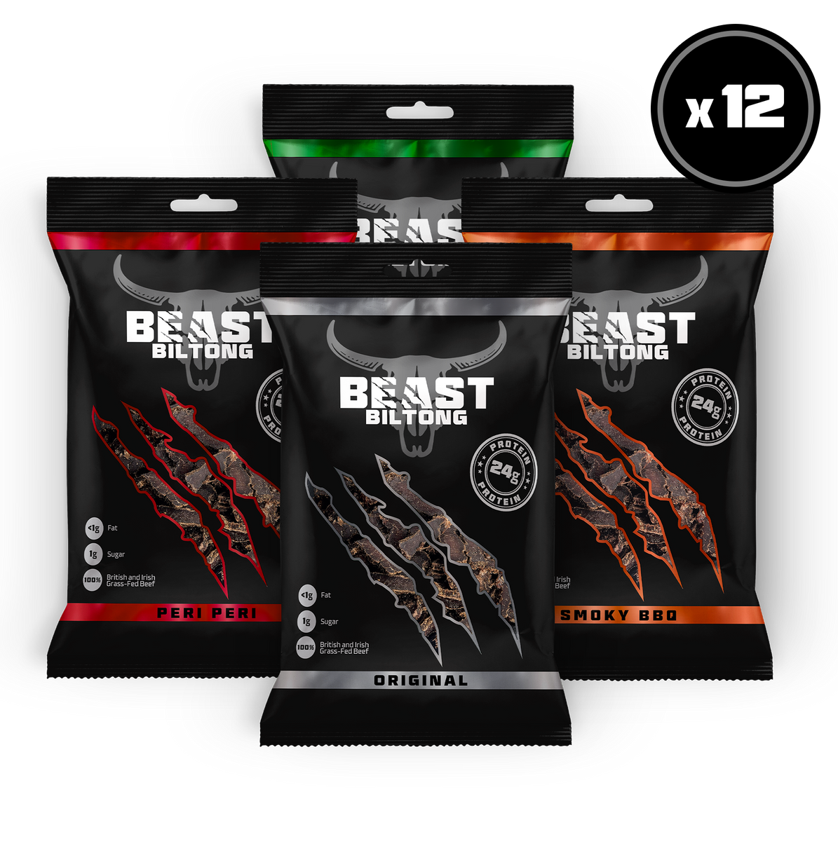BEAST Biltong - 24g Protein Per bag! 100% Grass Fed Beef - 12 pack