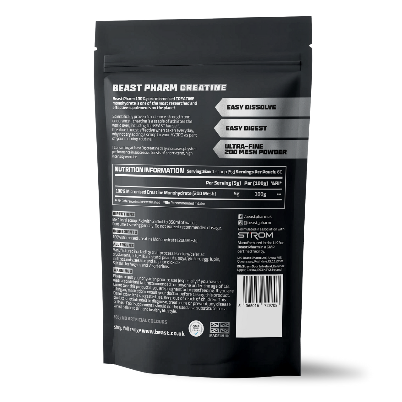 100% Pure Micronised Creatine Monohydrate - 300g