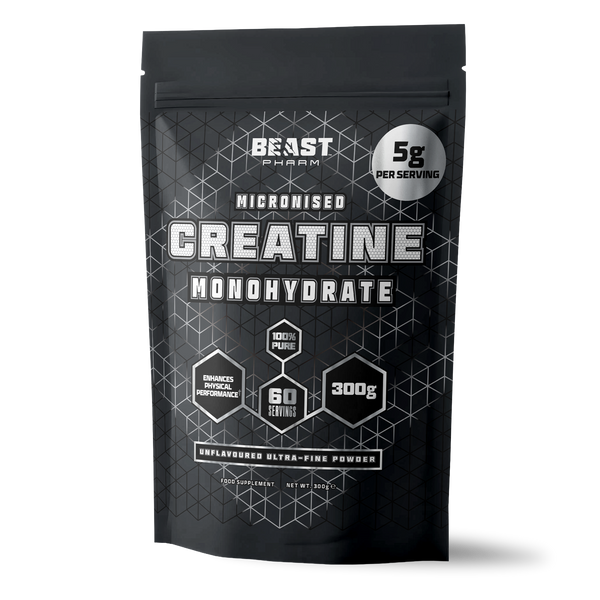 Beast Creatine 100% Pure Micronised Monohydrate Powder Unflavoured Pouch 60 Servings Front of Label