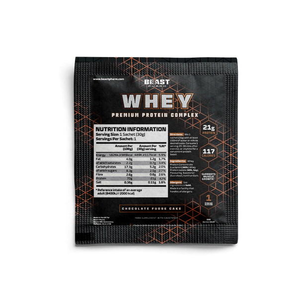 Beast Whey Protein Powder Cookies and Cream Sample Sachet 30g Front of Label