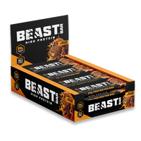 Thumbnail for Box of Beast High Protein Bars in salted caramel with black and orange design